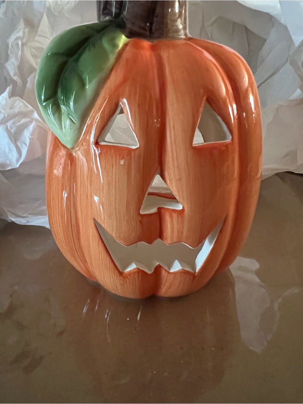 Ceramic Jack-O'-Lantern Pumpkin Lantern - Orange & Green